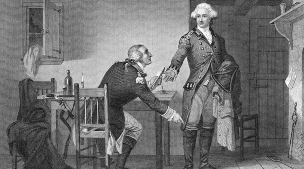 Major John Andre, picking up papers from Benedict Arnold…all will be revealed…