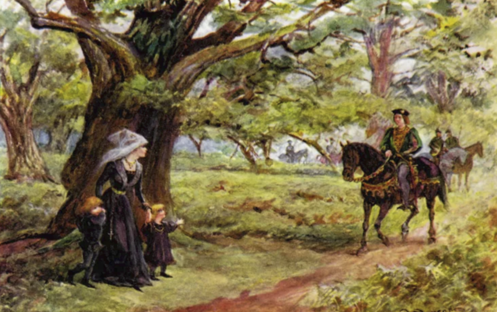A painting depicting the meeting of Elizabeth Woodville and Edward