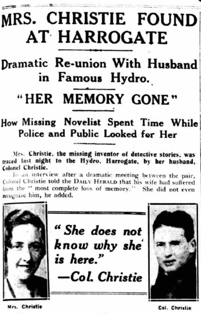 15 December 1926, announcing Christie had been found